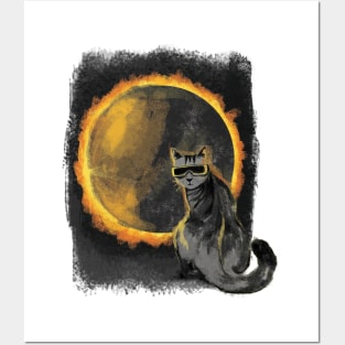 Funny Cat Solar Eclipse Posters and Art